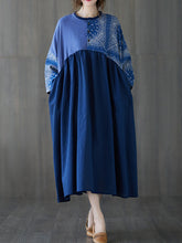 Women Retro Print Stitching Loose Dress